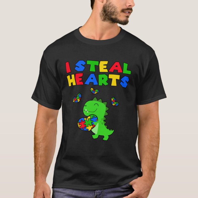 I Steal Hearts Puzzle Autism Awareness Month Rex D T-Shirt (Front)