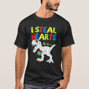 I Steal Hearts Puzzle Autism Awareness Rex Dino Bo T-Shirt