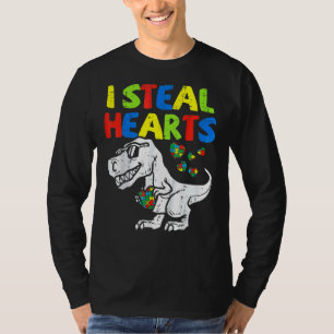 I Steal Hearts Puzzle Autism Awareness Rex Dinosau T-Shirt