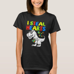 I Steal Hearts Puzzle Autism Awareness Rex Dinosau T-Shirt