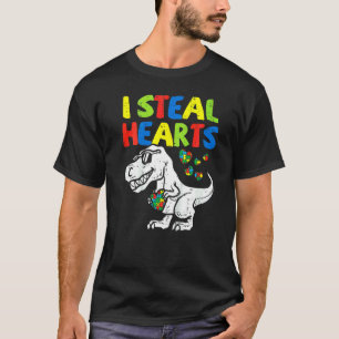 I Steal Hearts Puzzle Autism Awareness Rex Dinosau T-Shirt