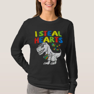 I Steal Hearts Puzzle Autism Awareness Rex Dinosau T-Shirt
