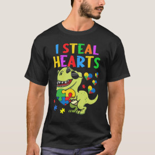 I Steal Hearts Puzzle Autism Awareness T Rex Dinos T-Shirt