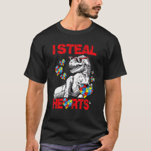 I Steal Hearts Puzzle Autism Awareness T Rex Dinos T-Shirt