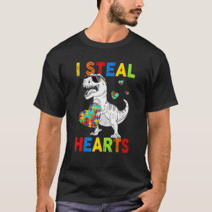 I Steal Hearts Puzzle Autism Awareness T Rex Dinos T-Shirt