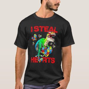 I Steal Hearts Puzzle Autism Awareness T Rex Dinos T-Shirt