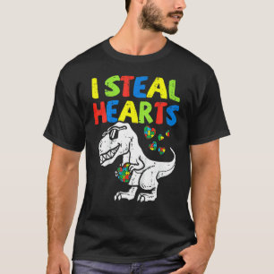 I Steal Hearts Puzzle Autism Awareness T Rex Dinos T-Shirt