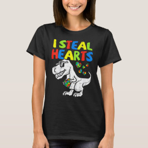 I Steal Hearts Puzzle Autism Awareness T Rex Dinos T-Shirt