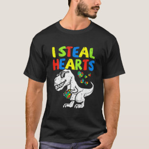 I Steal Hearts Puzzle Autism Awareness T Rex Dinos T-Shirt