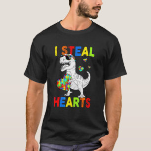 I Steal Hearts Puzzle Autism Awareness T Rex Dinos T-Shirt