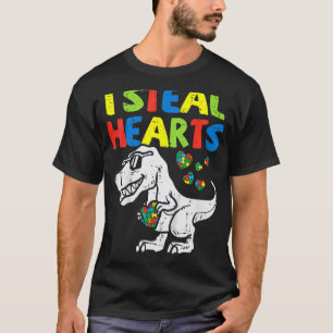I Steal Hearts Puzzle Autism Awareness T Rex Dinos T-Shirt