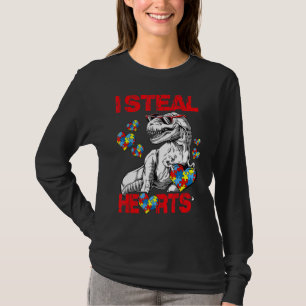 I Steal Hearts Puzzle Autism Awareness T Rex Dinos T-Shirt