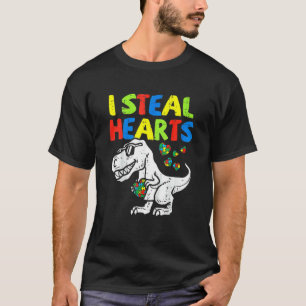 I Steal Hearts Puzzle Autism Awareness T Rex Dinos T-Shirt