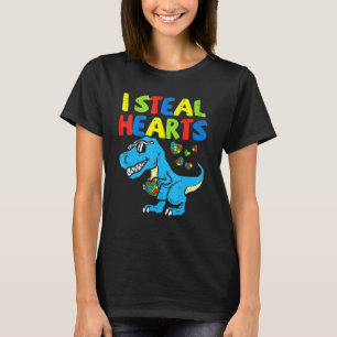 I Steal Hearts Puzzle Autism Awareness T Rex Dinos T-Shirt