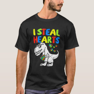 I Steal Hearts Puzzle Autism Awareness T Rex Dinos T-Shirt