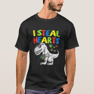 I Steal Hearts Puzzle Autism Awareness T Rex Dinos T-Shirt