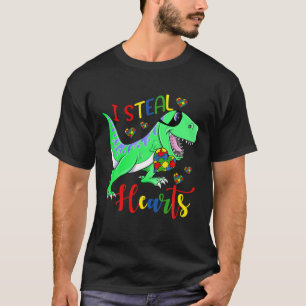 I Steal Hearts Puzzle Autism Awareness T Rex Dinos T-Shirt