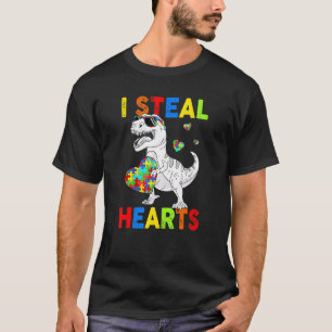 I Steal Hearts Puzzle T Rex Dinosaurs Autism Aware T-Shirt