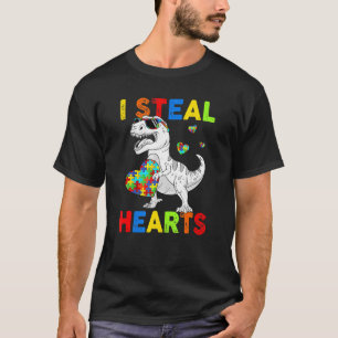 I Steal Hearts Puzzle T Rex Dinosaurs Autism Aware T-Shirt
