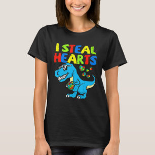I Steal Hearts Puzzle T Rex Dinosaurs Boys Autism  T-Shirt
