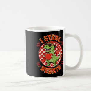 I Steal Hearts Retro Chequered Valentine Dinosaur  Coffee Mug