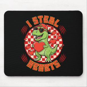 I Steal Hearts Retro Chequered Valentine Dinosaur Mouse Pad