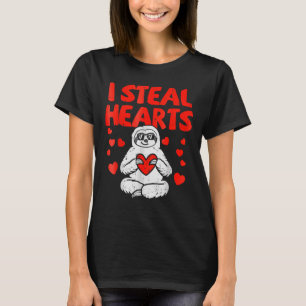 I Steal Hearts Sloth Holding Heart Valentines Day T-Shirt