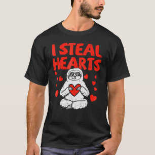 I Steal Hearts Sloth Holding Heart Valentines Day T-Shirt