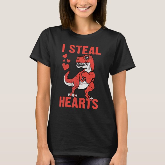 I Steal Hearts T Rex Dino Valentine Dinosaur Boy K T-Shirt (Front)