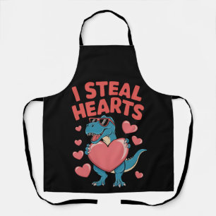 I Steal Hearts T Rex Dinosaur Valentine's Day Apron