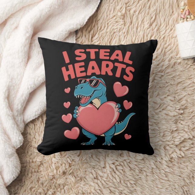 I Steal Hearts T Rex Dinosaur Valentine's Day Cushion (Blanket)