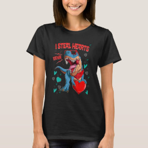 I Steal Hearts T rex Dinosaur Valentines Day Kids  T-Shirt