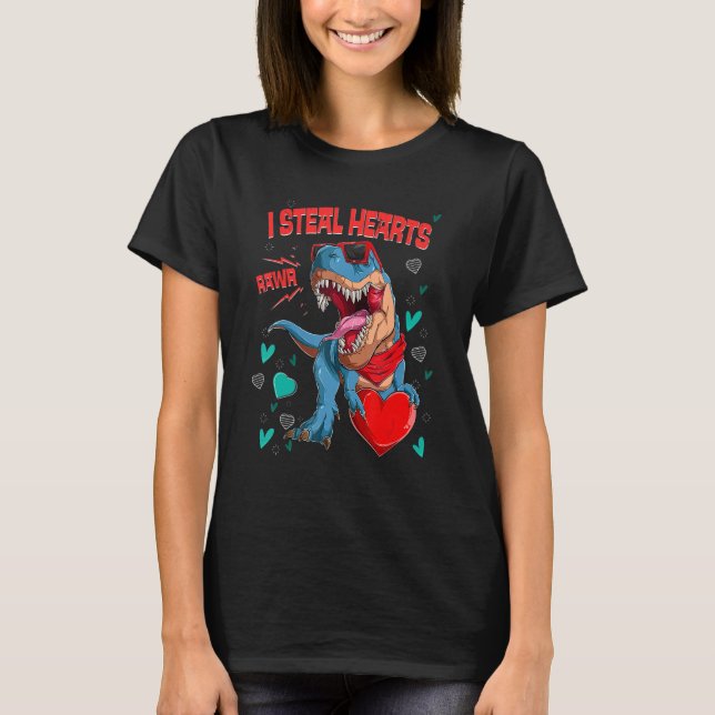 I Steal Hearts T rex Dinosaur Valentines Day Kids  T-Shirt (Front)