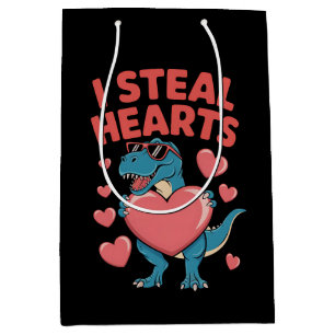 I Steal Hearts T Rex Dinosaur Valentine's Day Medium Gift Bag
