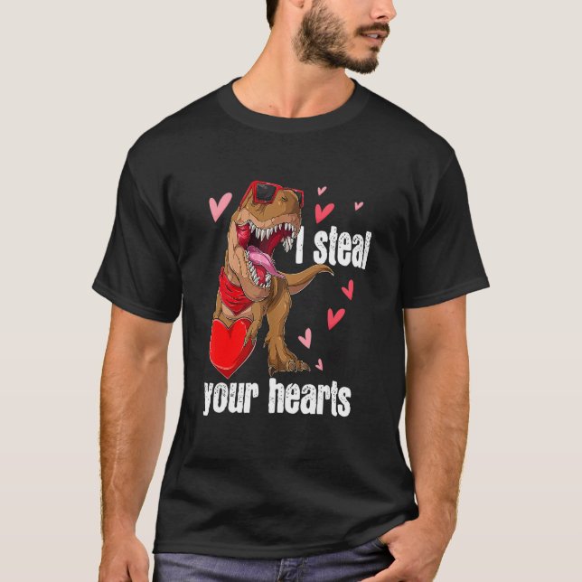 I Steal Hearts T rex Love Dinosaur Valentines Day  T-Shirt (Front)