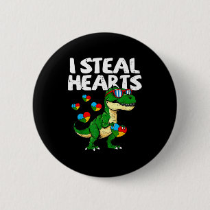 I Steal Hearts T-rex Puzzle Autism Awareness Dinos 6 Cm Round Badge