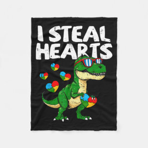 I Steal Hearts T-rex Puzzle Autism Awareness Dinos Fleece Blanket