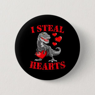I Steal Hearts T Rex Valentines Day Fun Boys Girls 6 Cm Round Badge