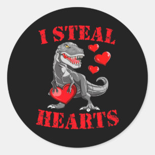 I Steal Hearts T Rex Valentines Day Fun Boys Girls Classic Round Sticker