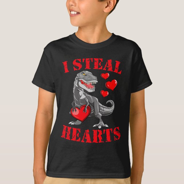 I Steal Hearts T Rex Valentines Day Fun Boys Girls T-Shirt (Front)
