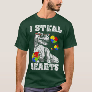 I Steal Hearts Tre Dino Baby Boy Autism Awareness T-Shirt