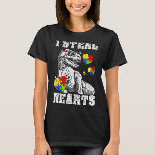 I Steal Hearts Trex Dino Baby Boy Autism Awareness T-Shirt