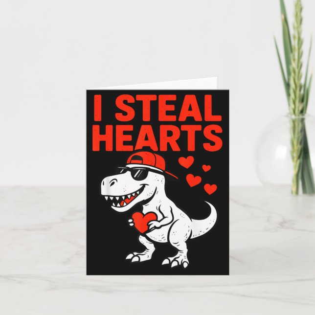 I Steal Hearts Trex Dino Baby Boy Valentines Toddl Card (Front)