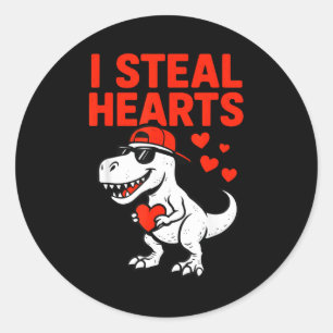 I Steal Hearts Trex Dino Baby Boy Valentines Toddl Classic Round Sticker