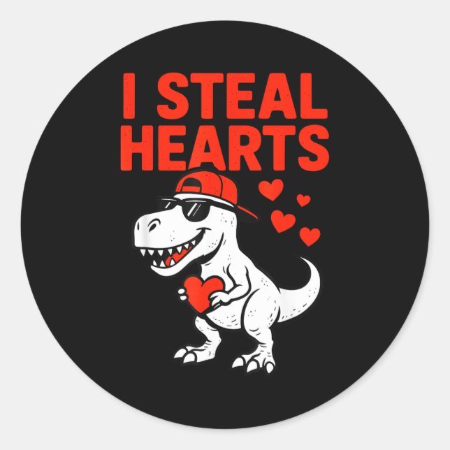 I Steal Hearts Trex Dino Baby Boy Valentines Toddl Classic Round Sticker (Front)