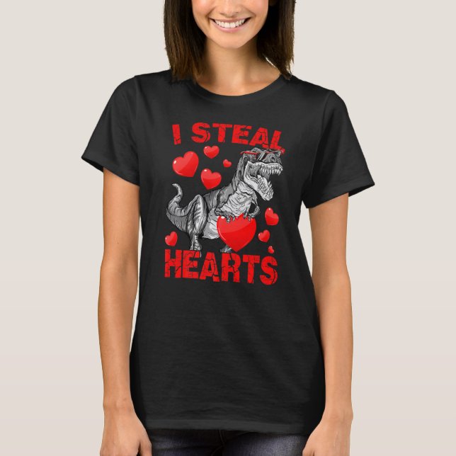 I Steal Hearts Trex Dino Cute Baby Boy Valentines  T-Shirt (Front)