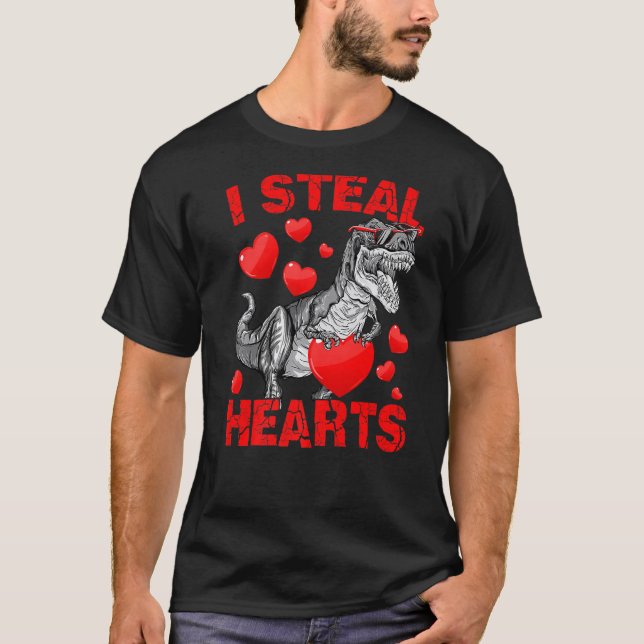 I Steal Hearts Trex Dino Cute Baby Boy Valentines  T-Shirt (Front)