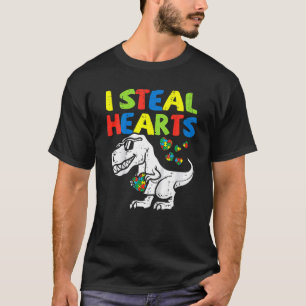 I Steal Hearts Trex Dinosaur Autism Awareness Kids T-Shirt