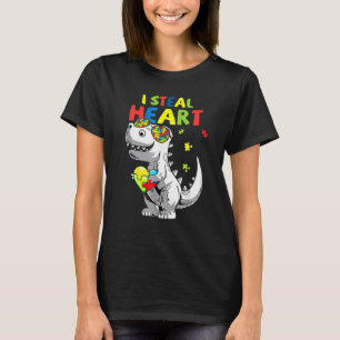 I Steal Hearts Trex Dinosaur Autism Awareness Todd T-Shirt