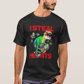 I Steal Hearts Trex Dinosaur Cute Boy Autism Aware T-Shirt
